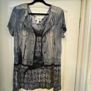 JOSEPH RIBKOFF tunic in TROMPE-L'OEIL print. SIZE  XL denim print.